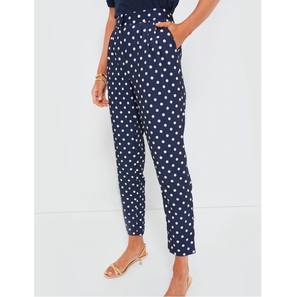 Tuckernuck Polka Dotted Pixie Pant Ladies size medium Navy blue white ivory dot